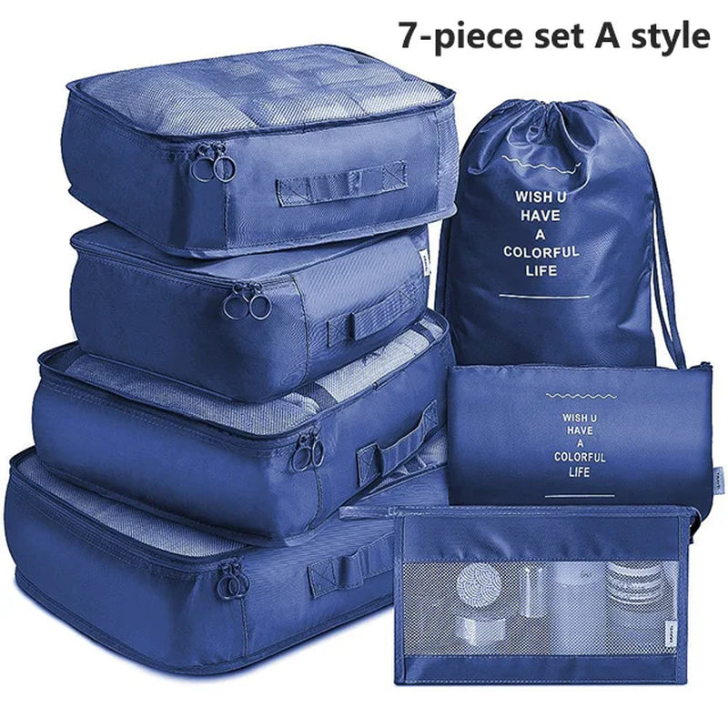 7Pcs Travel Organizer Storage Bags Wardrobe Cube Suitcase Packing Cubes Set Storages Luggage Clothes Shoe Pouch Folding